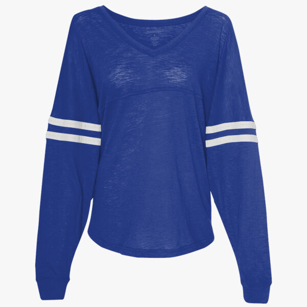 Women’s Slub Jersey Varsitee V-Neck Long Sleeve T-Shirt Thumbnail
