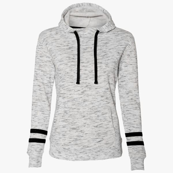 Women’s Mélange Fleece Striped-Sleeve Hooded Sweatshirt Thumbnail