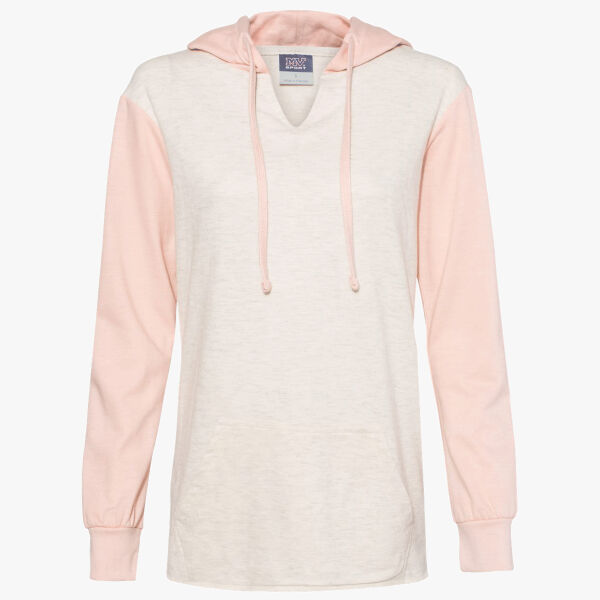 Women’s French Terry Hooded Pullover with Colorblocked Sleeves Thumbnail