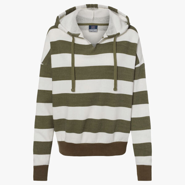 Women's Striped Fleece Boxy Hooded Sweatshirt Thumbnail